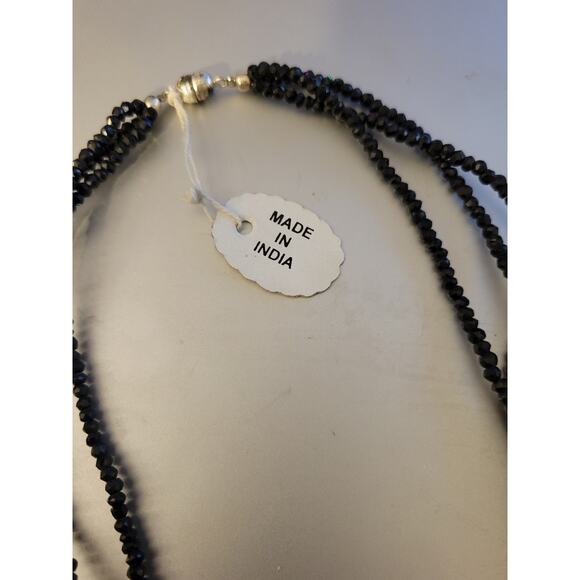 Sterling 925 Silver Triple Stand Black Beaded Necklace 18 inch India - Picture 2 of 7